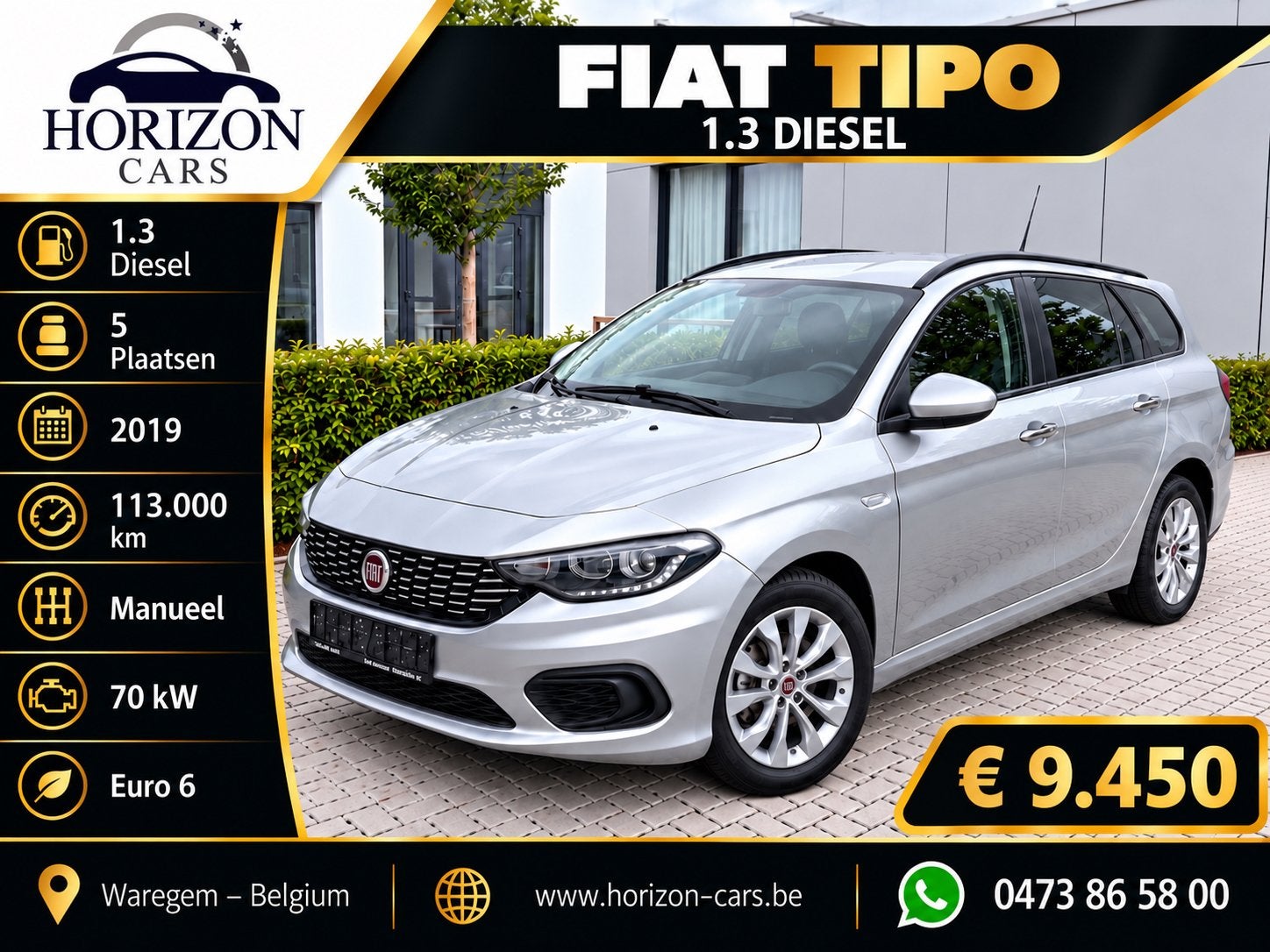 Fiat Tipo 1.3 Diesel + Garantie, Achat, Euro 6, Entreprise, Garantie prolongée