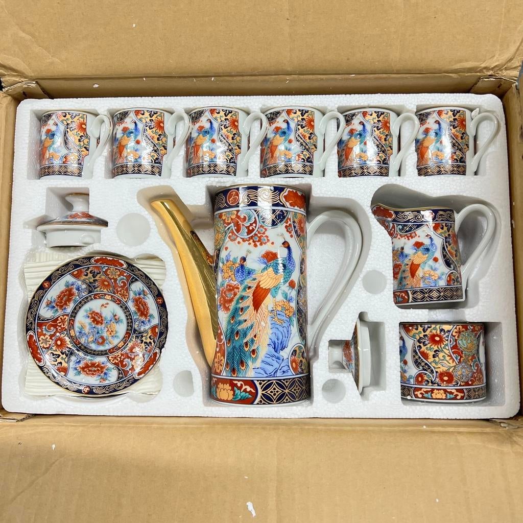 17 pièces de vaisselle japonaise IMARI, théière, tasse, paon, Enlèvement ou Envoi