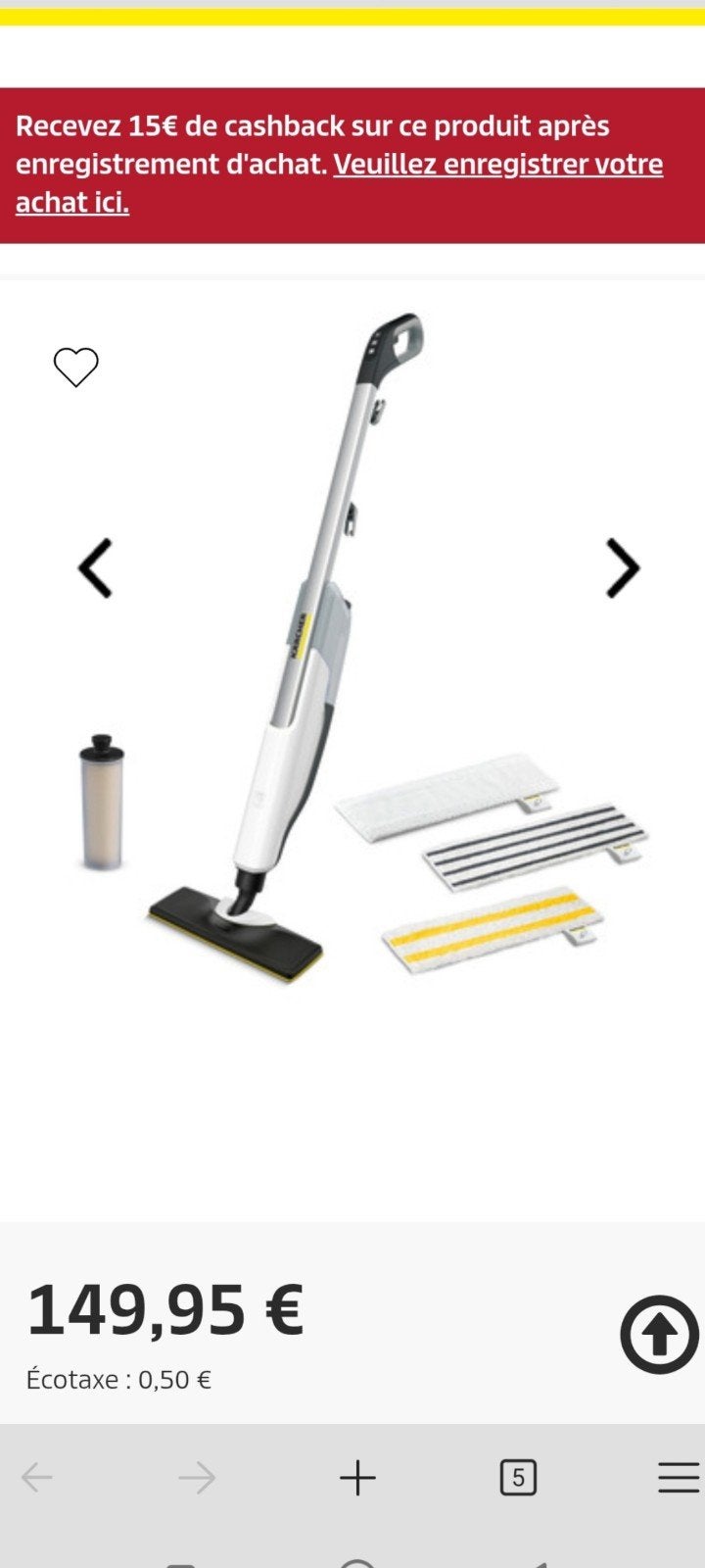 Balai Vapeur Kärcher SC 2 Upright EasyFix +, Electroménager, Vapeurs, Enlèvement, Comme neuf
