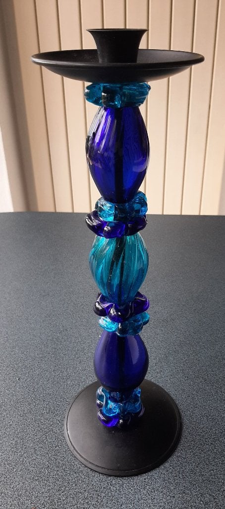 Vintage kandelaar (stijl Erik Höglund) scandinavische stijl, Blauw, Ophalen of Verzenden, 33 cm, Kandelaar