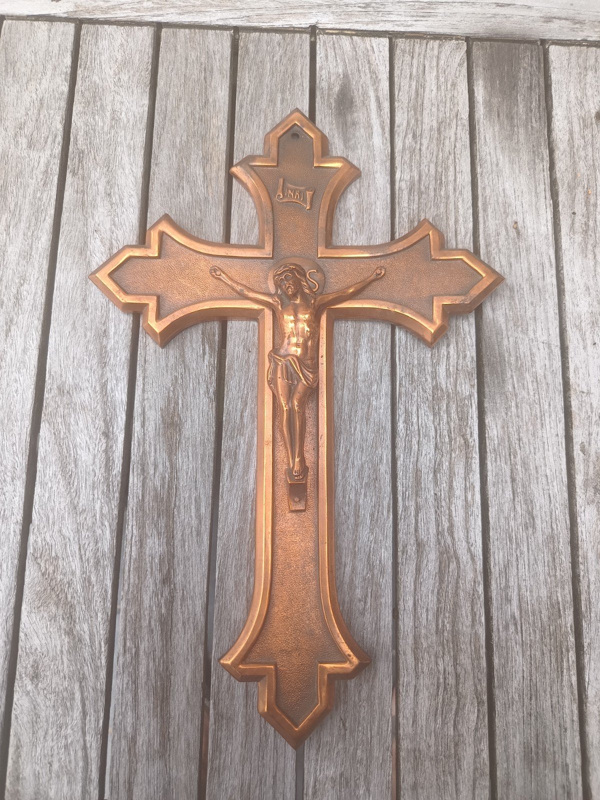 Belle grande croix en cuivre 38 cm x 24 cm, Enlèvement
