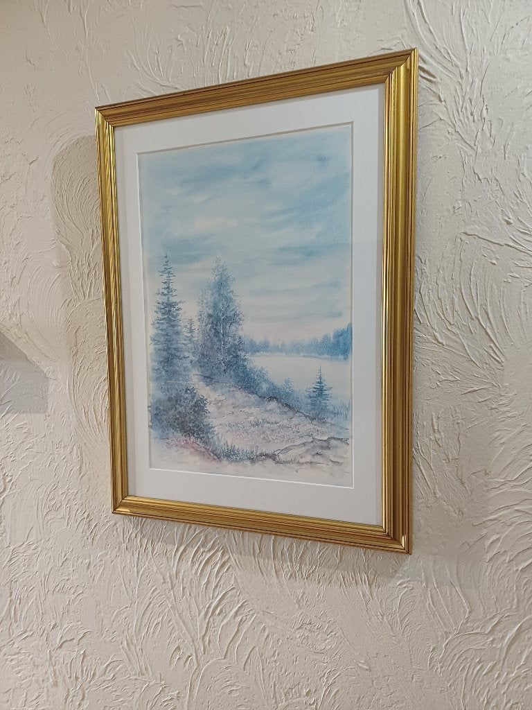 Goudkleurige Kader, Antiquités & Art, Paysage, Enlèvement, Dessin, Réaliste