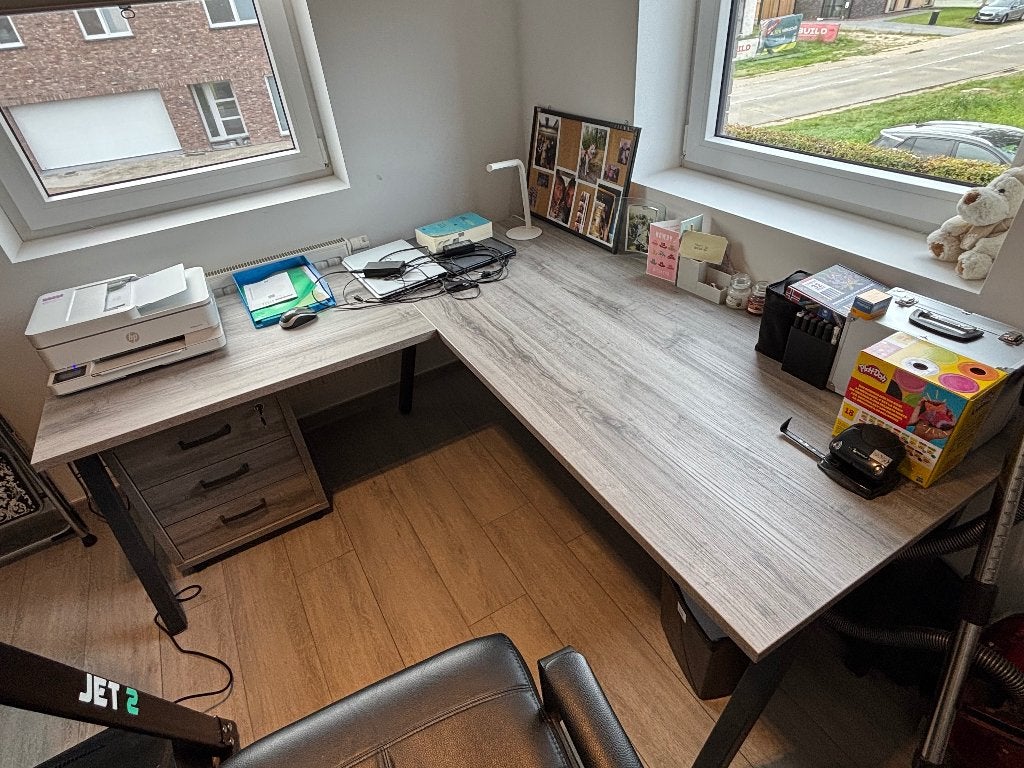 Bureau + kasten, Maison & Meubles, Autres marques, Comme neuf, Bureau-armoire combiné, Gris