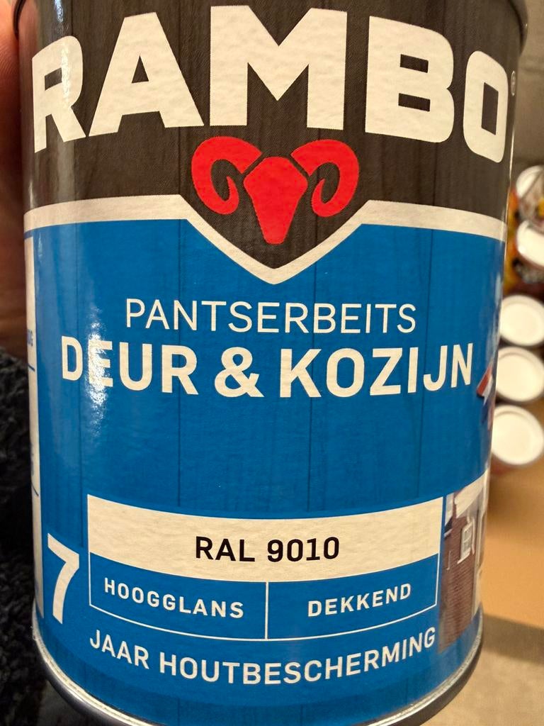 Rambo dekkende pantserbeits ral 9010, zuiver wit 0,75liter, Ophalen of Verzenden, Nieuw