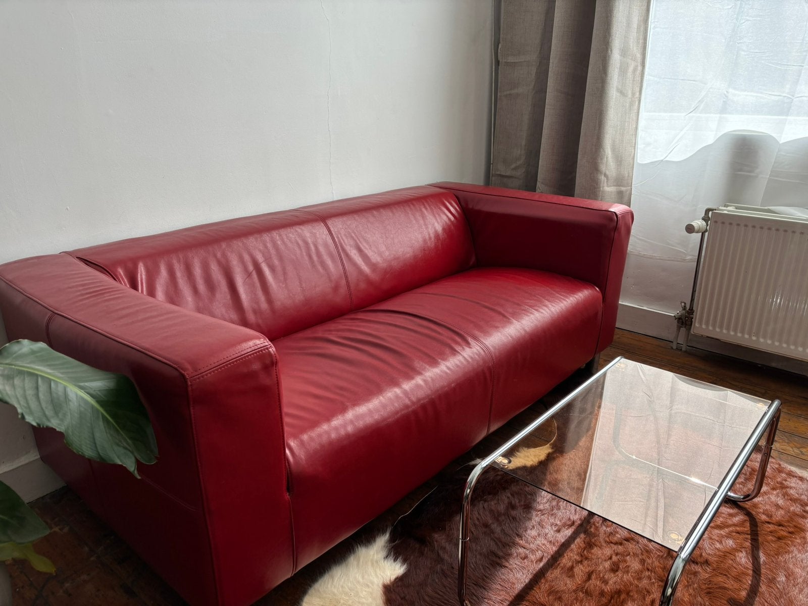 Rode leren vintage zetel te koop, Huis en Inrichting, Ophalen, Gebruikt