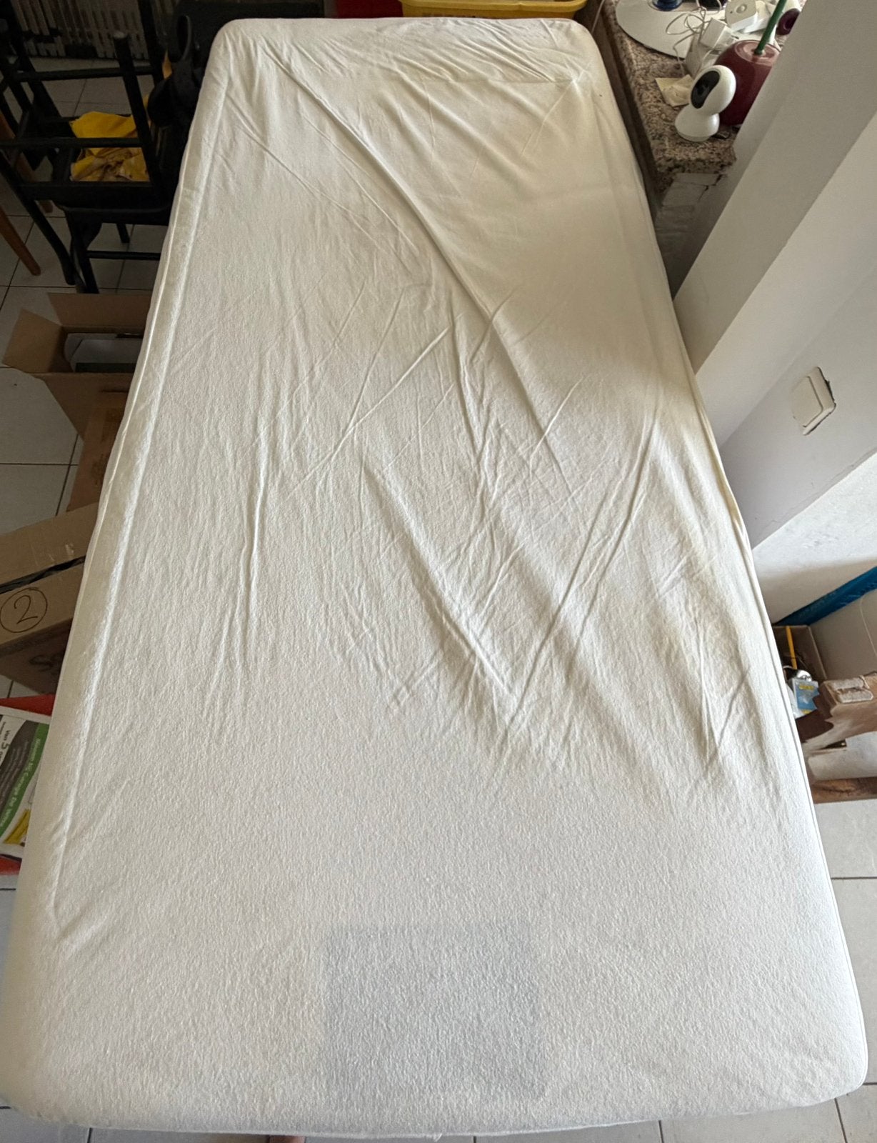 Eenpersoonsbed met Matrima pocketverenmatras + lattenbodem, Ophalen, Gebruikt, 90 cm, Eenpersoons