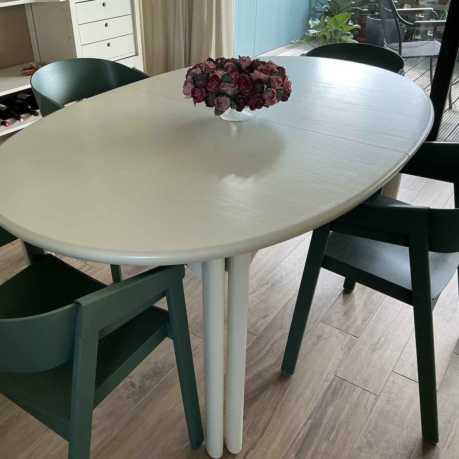 Design houten eettafel gebroken wit, Ophalen, Gebruikt, 100 tot 150 cm, Design