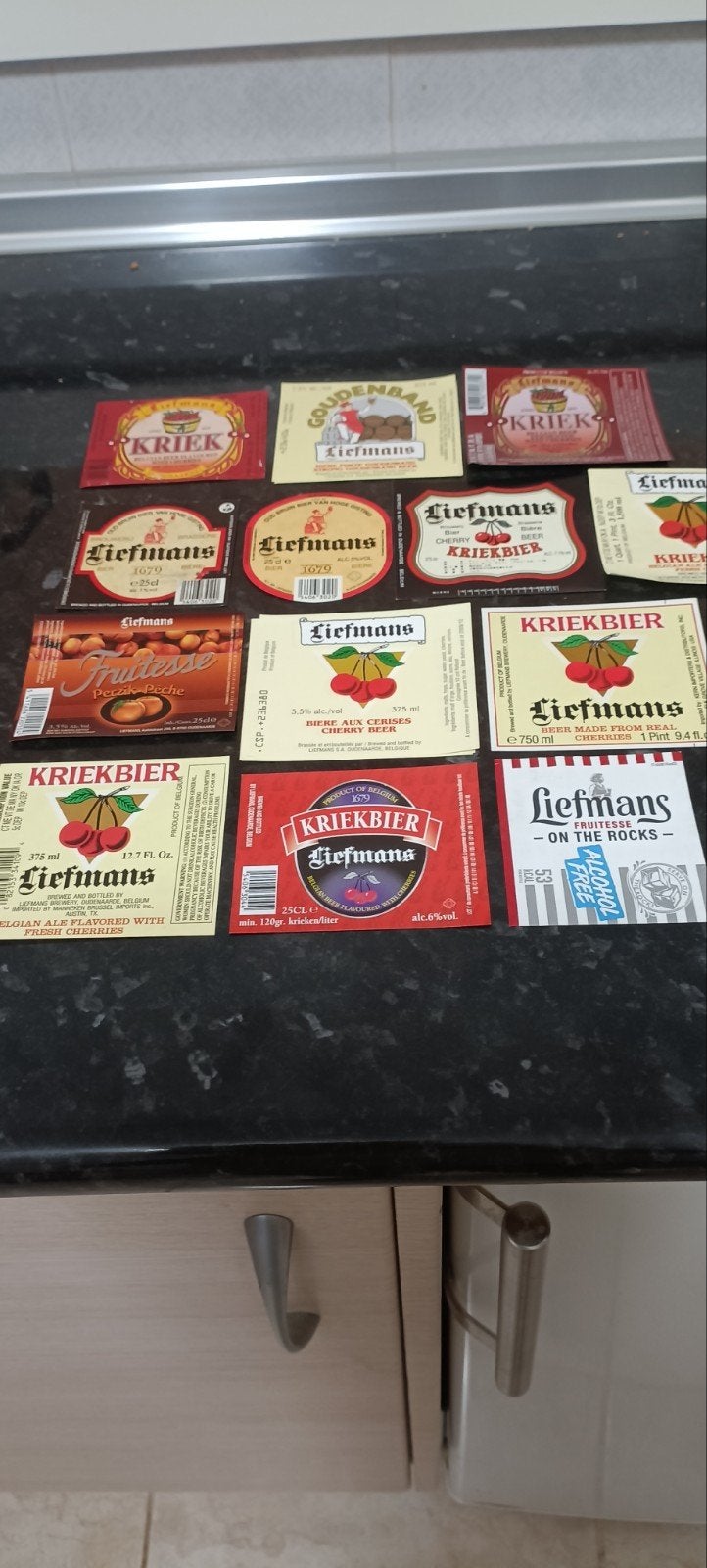 set van 14 bieretiketten/export br Liefmans Oudenaarde, Ophalen of Verzenden