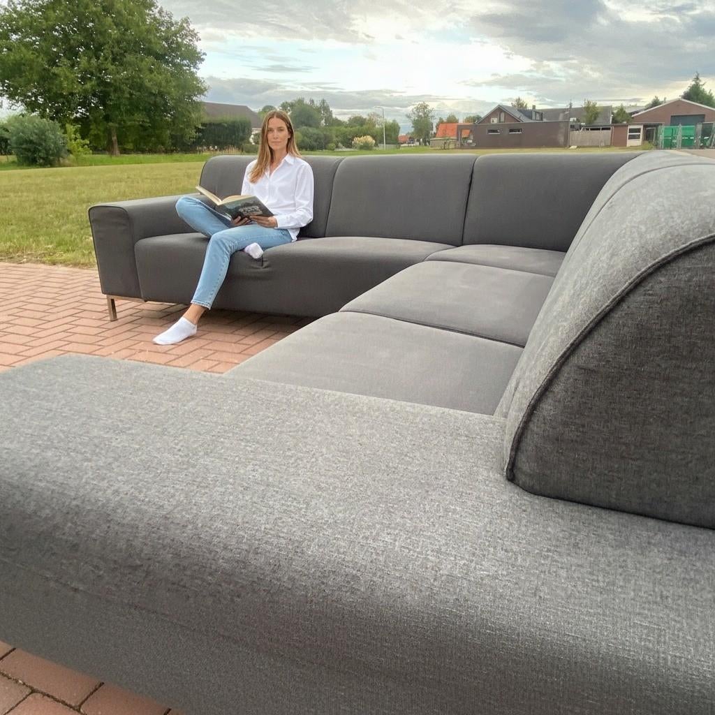 Grijze Stoffen Hoekzetel– Gratis Levering BE, Huis en Inrichting, 150 tot 200 cm, Hoekbank, 75 tot 100 cm, Ophalen of Verzenden
