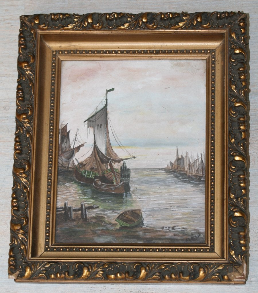 A van Dorst - Schilderij aquarel, Antiquités & Art, Art | Peinture | Classique, Enlèvement ou Envoi, Signé, Aquarelle, Maritime / eau