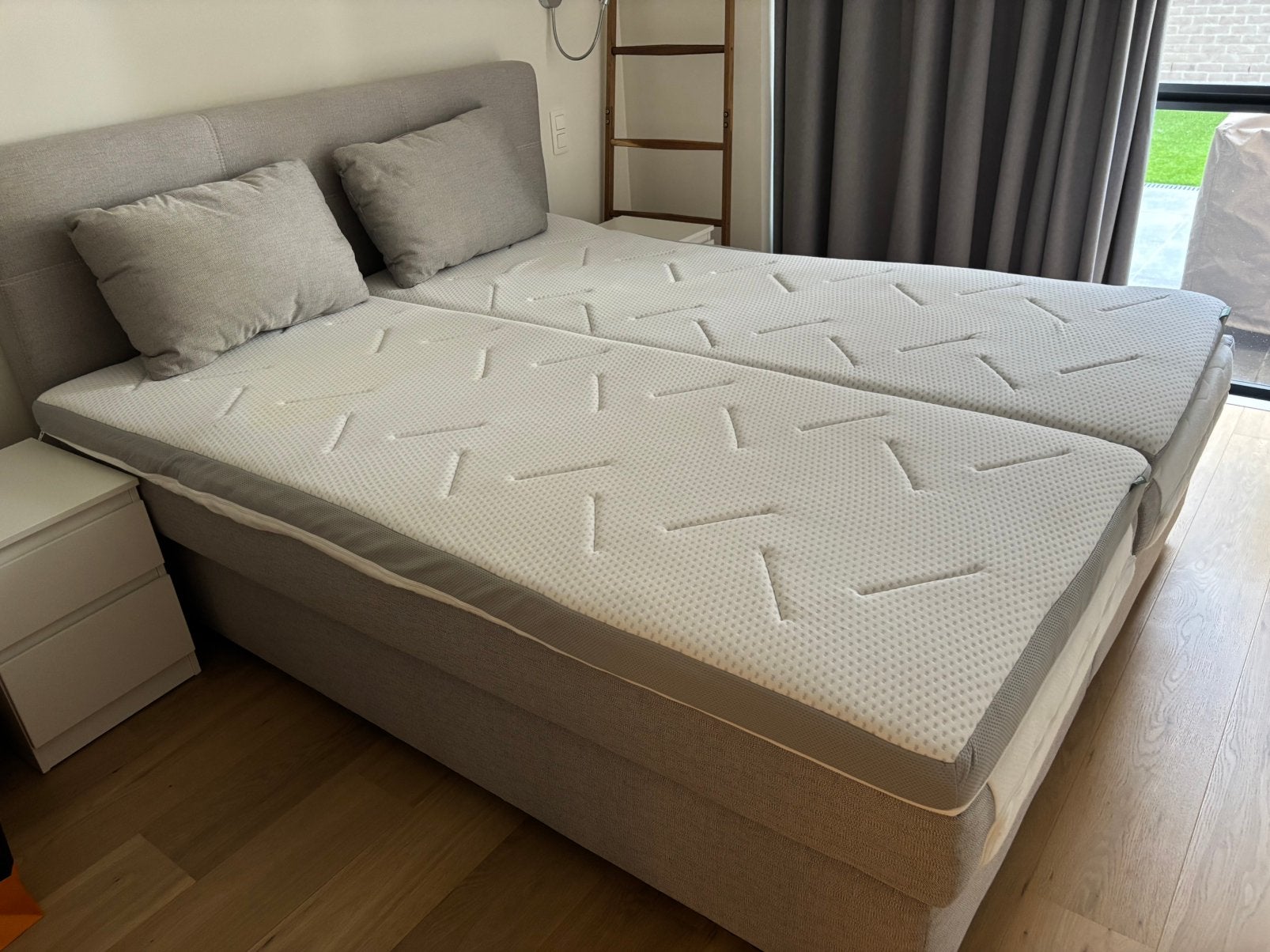 BOXSPRINGBED 160x200 MET TOPMATRASSEN, Huis en Inrichting, Slaapkamer | Boxsprings, Ophalen, Beige, Tweepersoons, Zo goed als nieuw