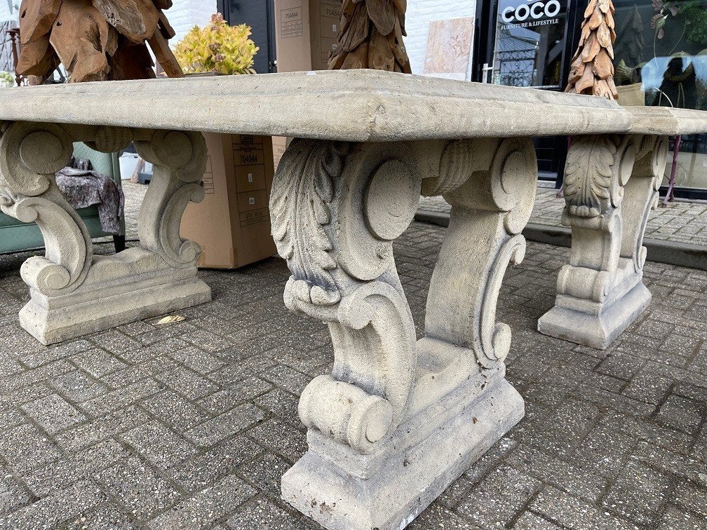 EETTAFEL zware massief zandsteen TAFEL 183x93 kasteelvondst, Ophalen