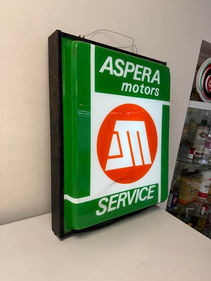 Vintage Aspera Motors Service Lichtbak - Uniek Reclamebord