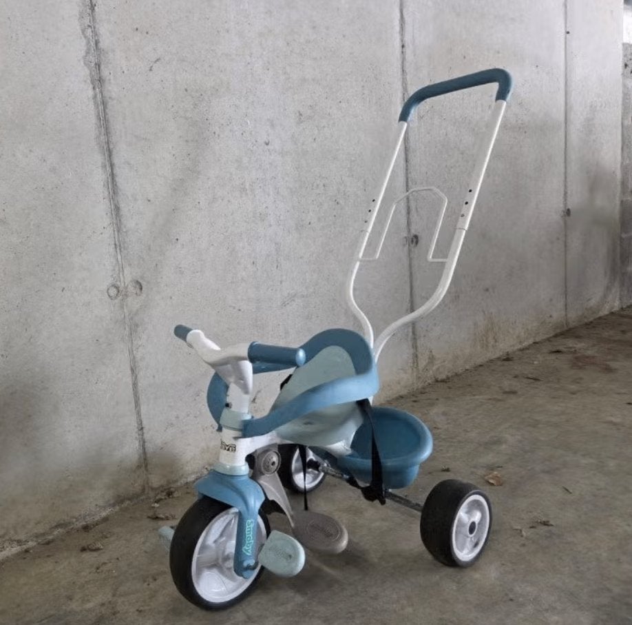 Smoby driewieler / duwfiets - blauw, Fietsen en Brommers, Ophalen, Duwstang
