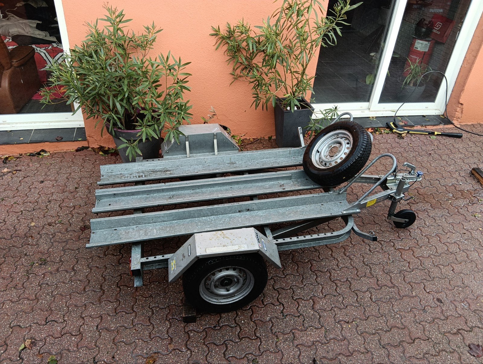 Remorques porte moto 3 rails + rail accès full galvanisé, Enlèvement, Comme neuf