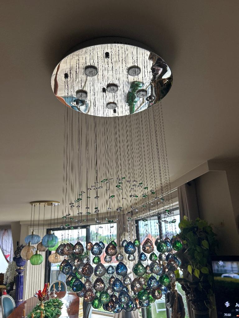 Luster, Huis en Inrichting, Lampen | Hanglampen, Ophalen, Zo goed als nieuw, Glas, Modern