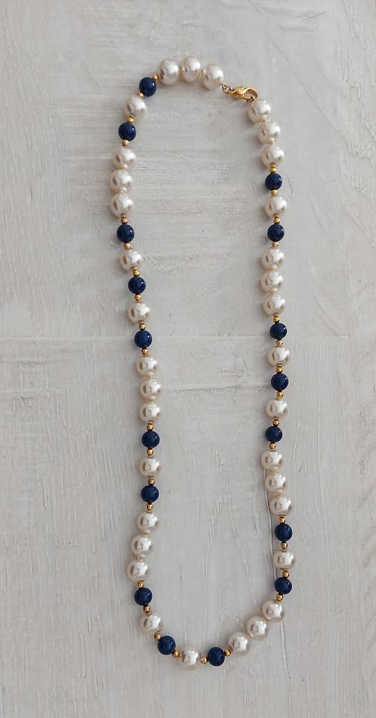 Goudblauwe parelketting 54cm, Ophalen, Zo goed als nieuw, Blauw