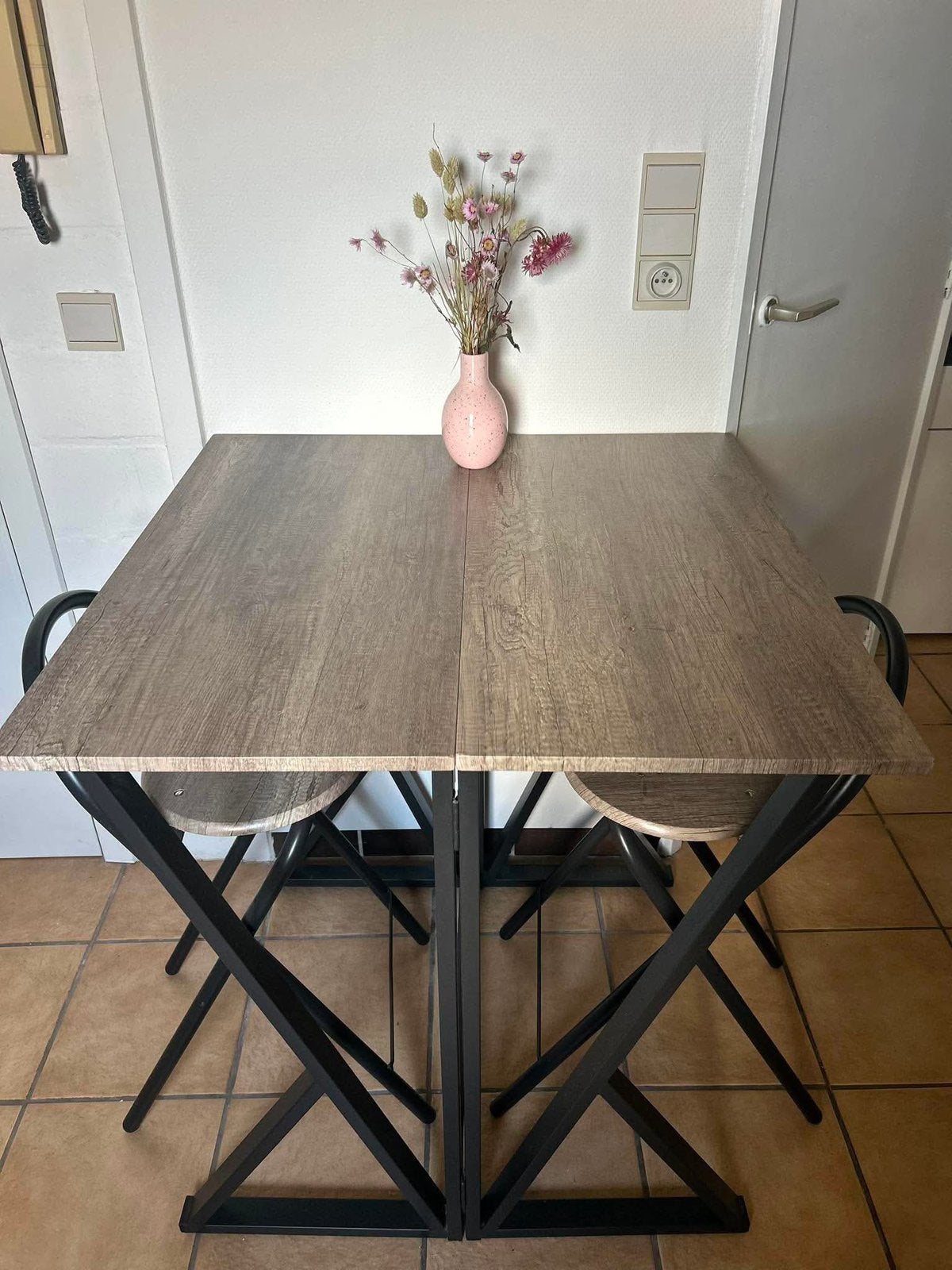 Inklapbare tafel met 2 stoelen, Huis en Inrichting, Ophalen, Zo goed als nieuw, Tot twee personen, Vierkant
