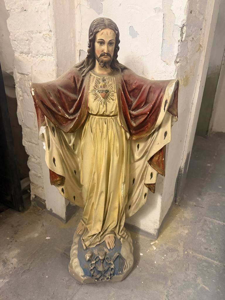 Antiek Heilig Hart van Jezus Art Deco Gips standbeeld, Ophalen