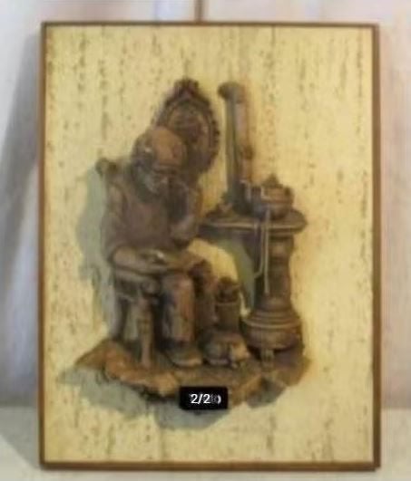 Mooi Wandbeeld - Man bij de Kachel' - 41x31, Ophalen of Verzenden, Zo goed als nieuw