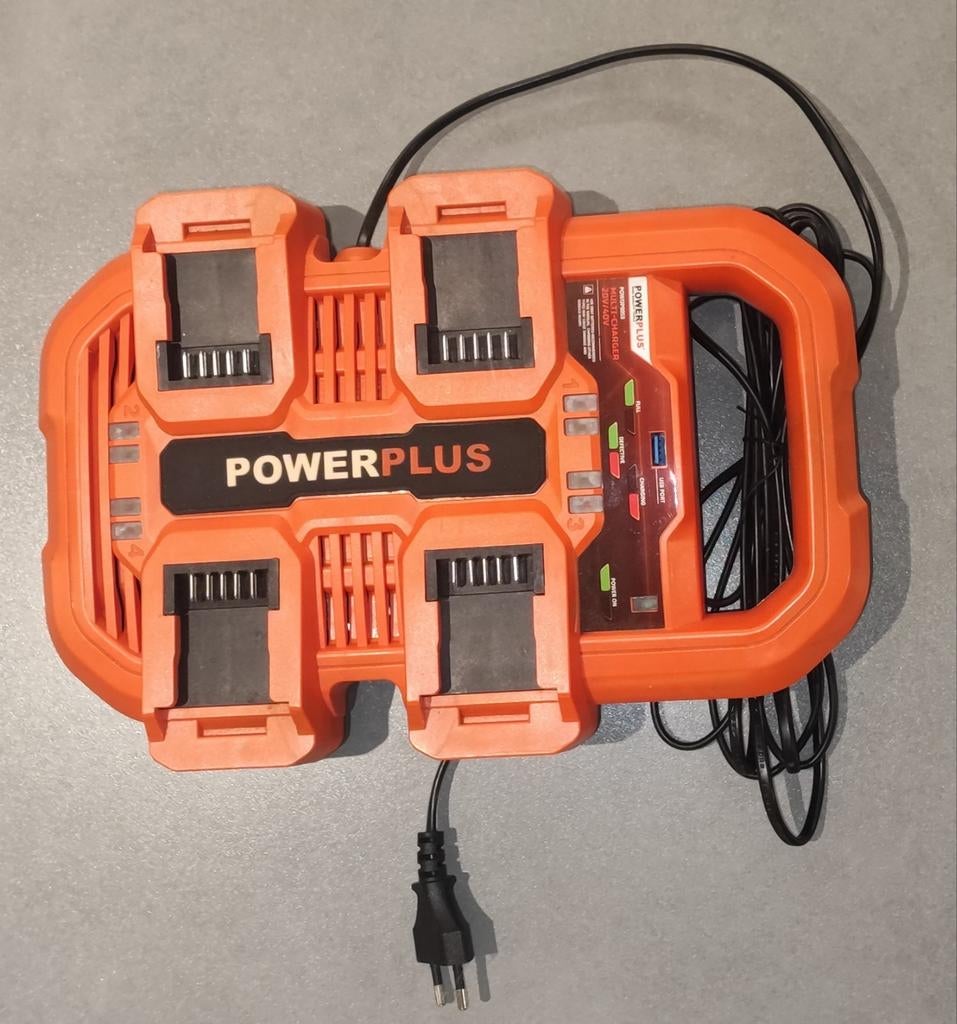 Powerplus multi lader 20v/40v voor 4 batterijen+USB poort, Ophalen