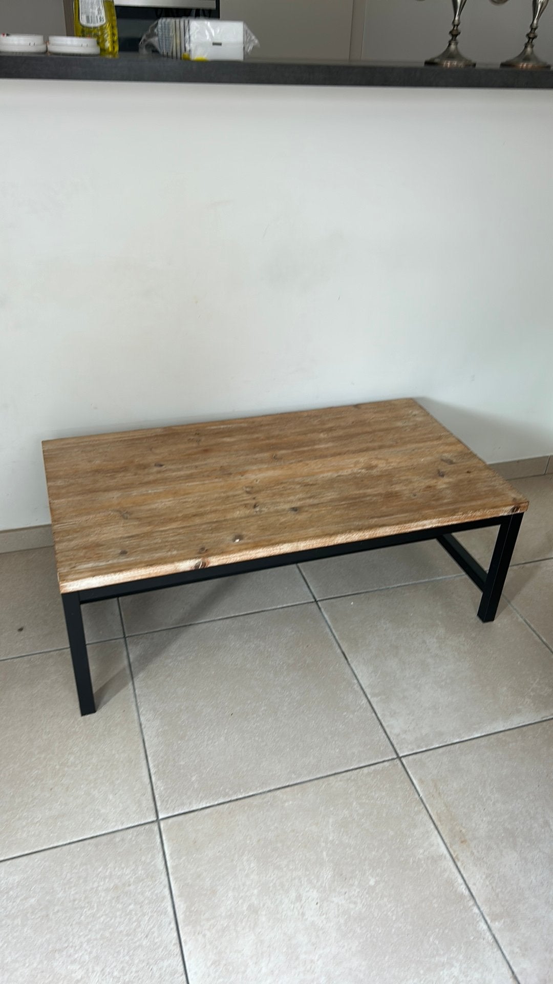 Salontafel van hout en metaal, Ophalen, Gebruikt, 50 tot 100 cm, 50 tot 100 cm