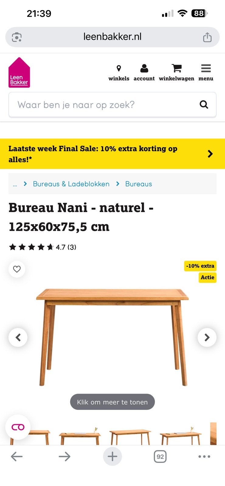 Gloednieuwe bureau Nani naturel mindi wood, Neuf, Autres marques, Autres types, Enlèvement