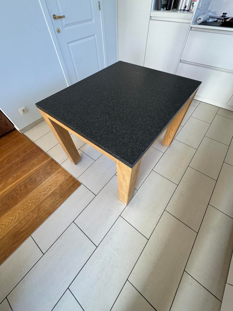 Mooie en stevige eettafel in eikenhout met granieten blad., Ophalen, Gebruikt, 50 tot 100 cm, 50 tot 100 cm