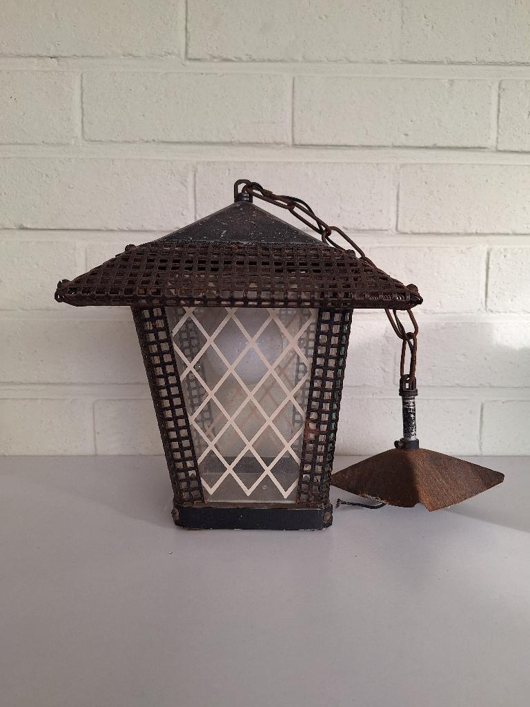 Vintage lantaarn hanglamp, Enlèvement ou Envoi, Utilisé, Verre