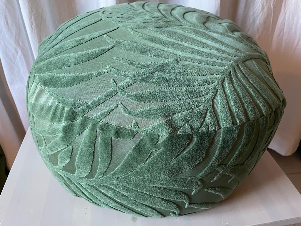 POUF coussin vert motif feuillage déco bohème repose pied, Maison & Meubles, Enlèvement, Comme neuf