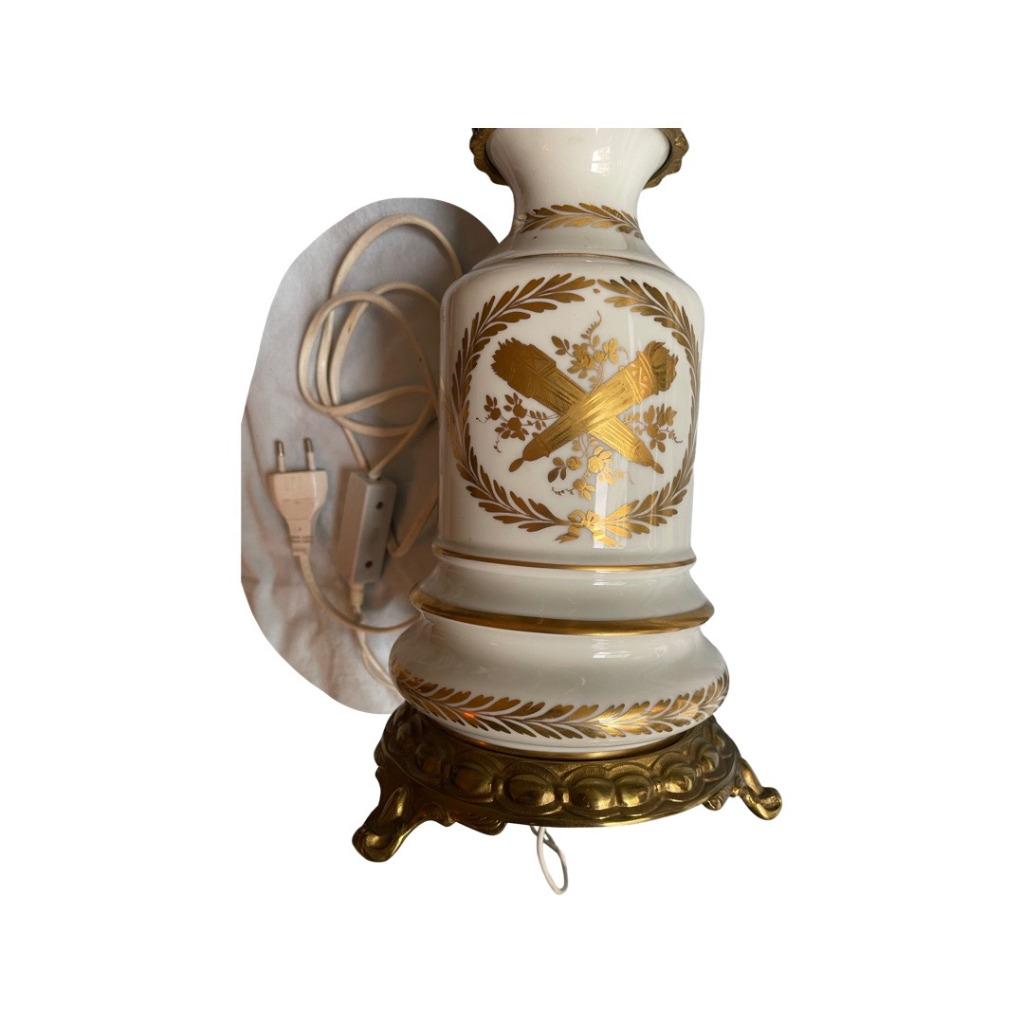 Gouden porseleinen lamp met voet - Empire Mouches Decor, Antiek en Kunst, Ophalen of Verzenden