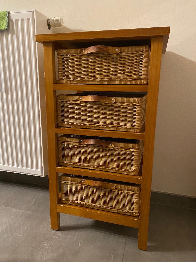 Ladenkastje met vier rieten manden (50*40*88cm), Huis en Inrichting, Kasten | Ladekasten, Ophalen, Gebruikt, Glas, 50 tot 100 cm