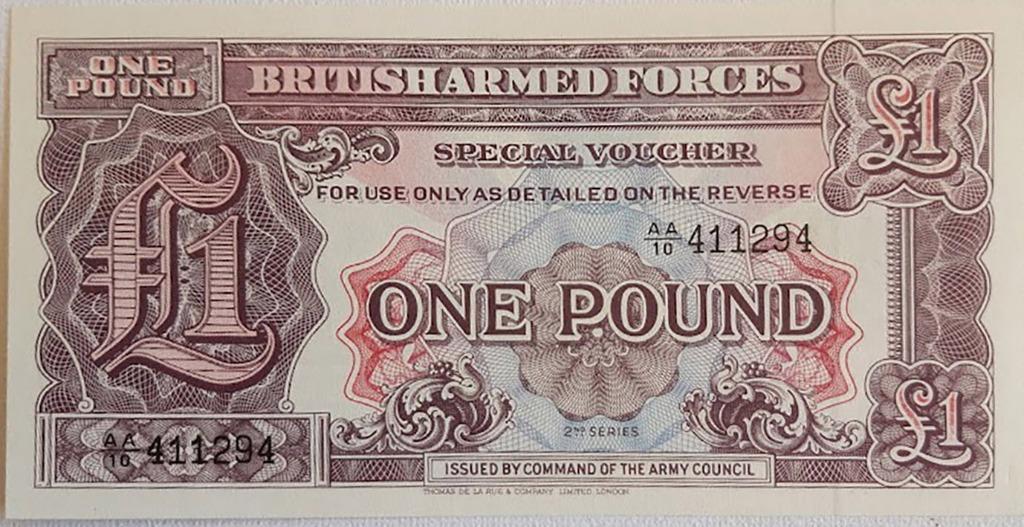 UK 1948 (na WWII) bankbiljet 1Pond Britse Strijdkrachten UNC, Verzenden, Overige landen, Los biljet