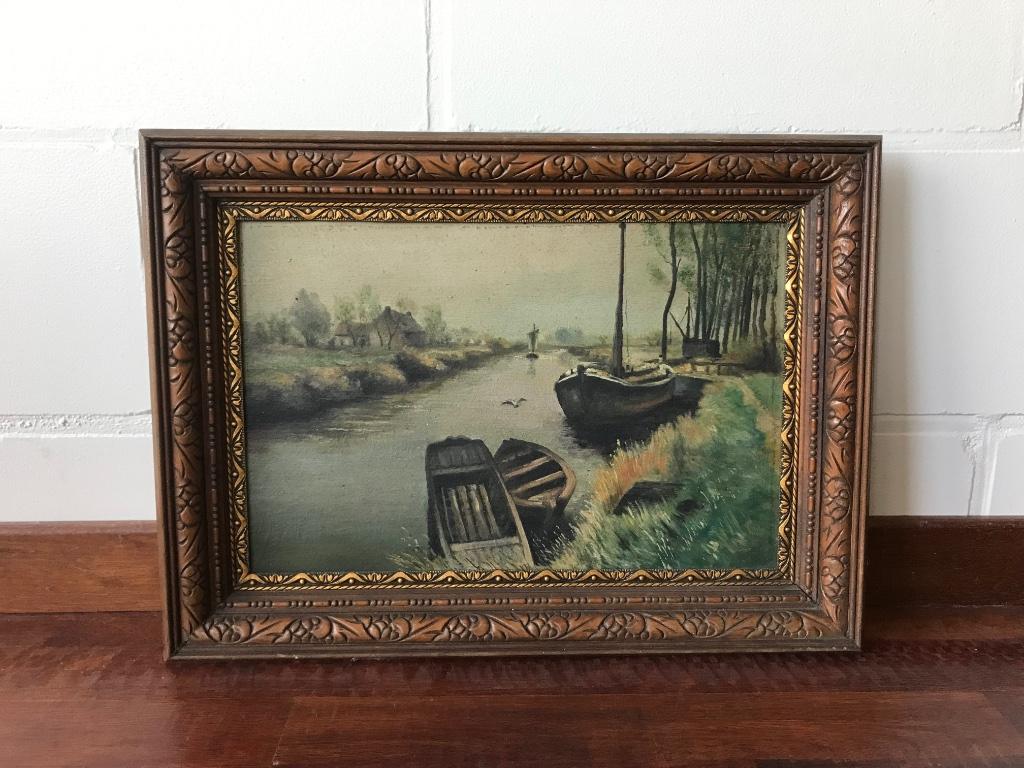 schilderij rivier met bootjes, Ophalen
