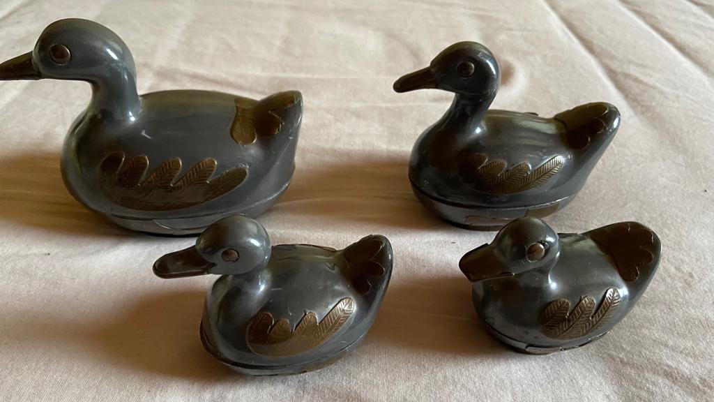 Eendjes in tin met koper afwerking, Antiek en Kunst, Ophalen
