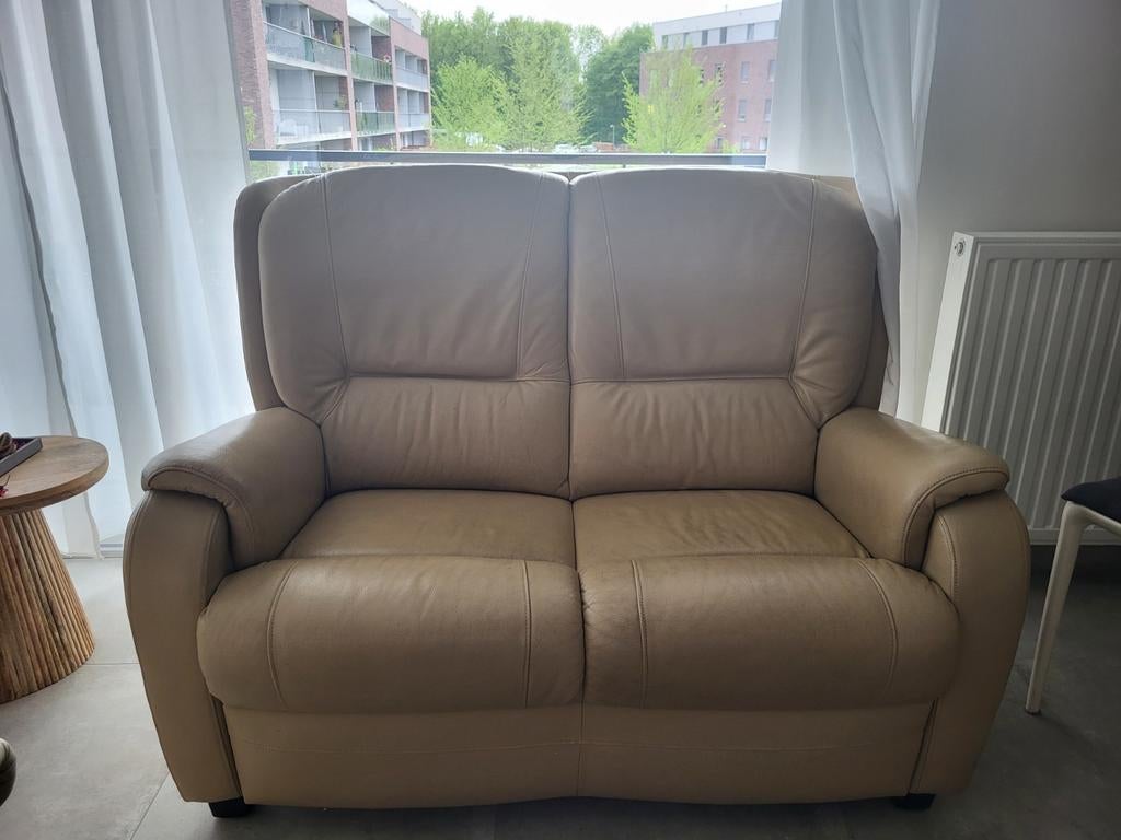 Fauteuil en cuir beige de 2 personnes (Ath), Enlèvement, Cuir