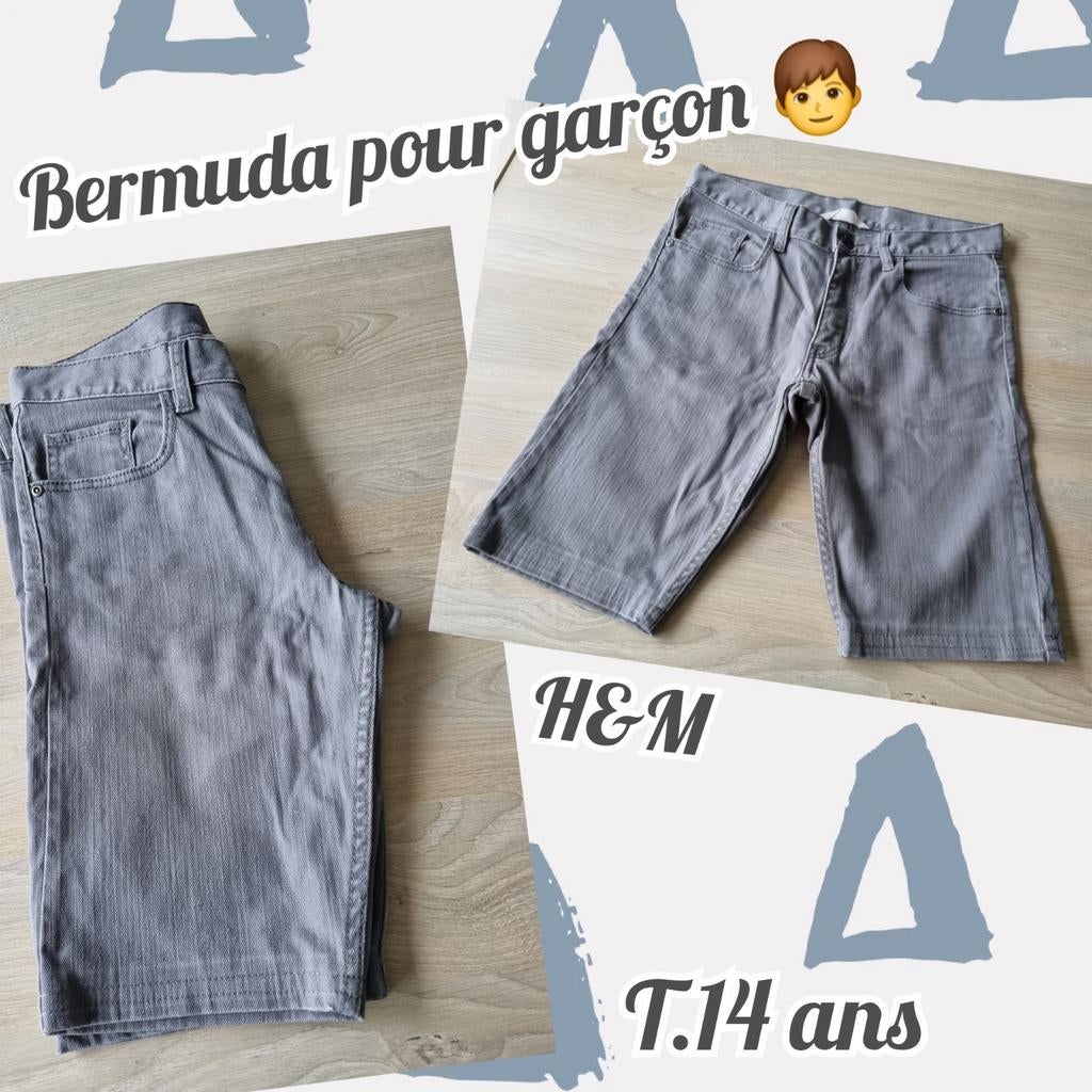 Bermuda pour garçon -gris-H&M-T.14 ans, Kinderen en Baby's, Kinderkleding | Maat 164, H&M, Ophalen of Verzenden, Jongen, Overige typen