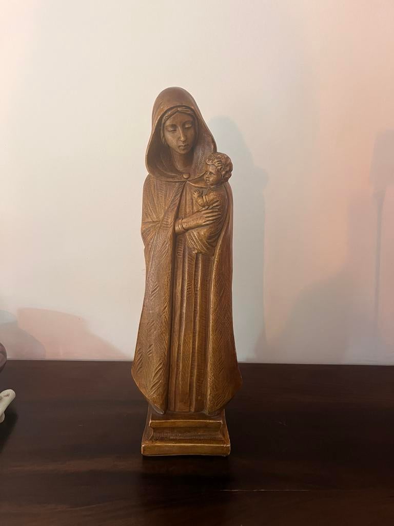 Statue religieuse ancienne de Marie et Jésus, Enlèvement ou Envoi
