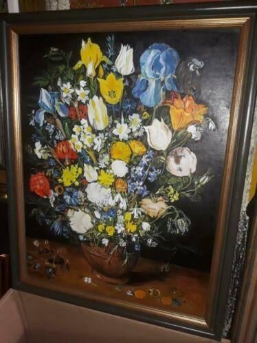 huile sur toile fleur apres jan breughel, Antiek en Kunst, Ophalen of Verzenden