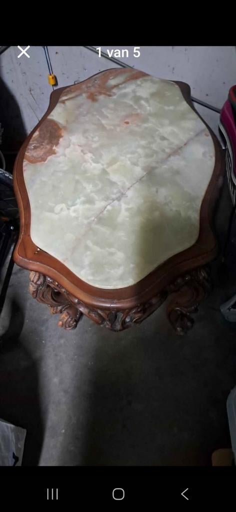 Antiek salontafel met marmer blad mag weg voor één klein pri, Antiek en Kunst, Ophalen