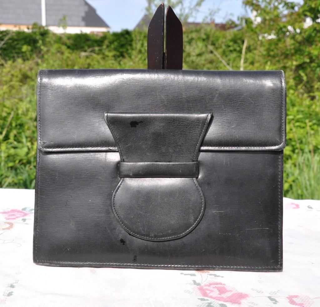 pochette vintage cuir noir + pochette miroir, Enlèvement ou Envoi, Utilisé, Noir, Sac à main