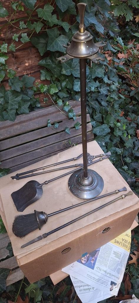 Oude koperen toebehoren open haard., Antiek en Kunst, Ophalen