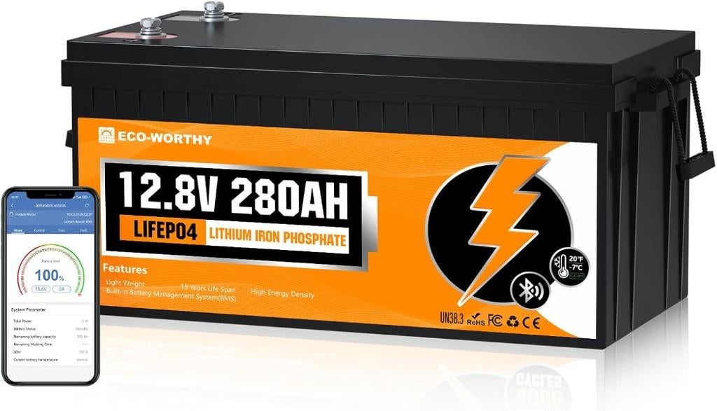 Batterie solaire ECO-WORTHY 12V 280AH, Caravanes & Camping, Camping-car Accessoires, Enlèvement, Neuf