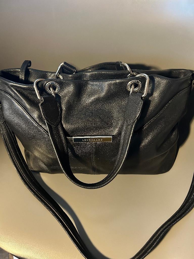Sac à main Longchamp porté épaule/bandoulière cuir noir, Enlèvement, Utilisé, Noir, Sac à main