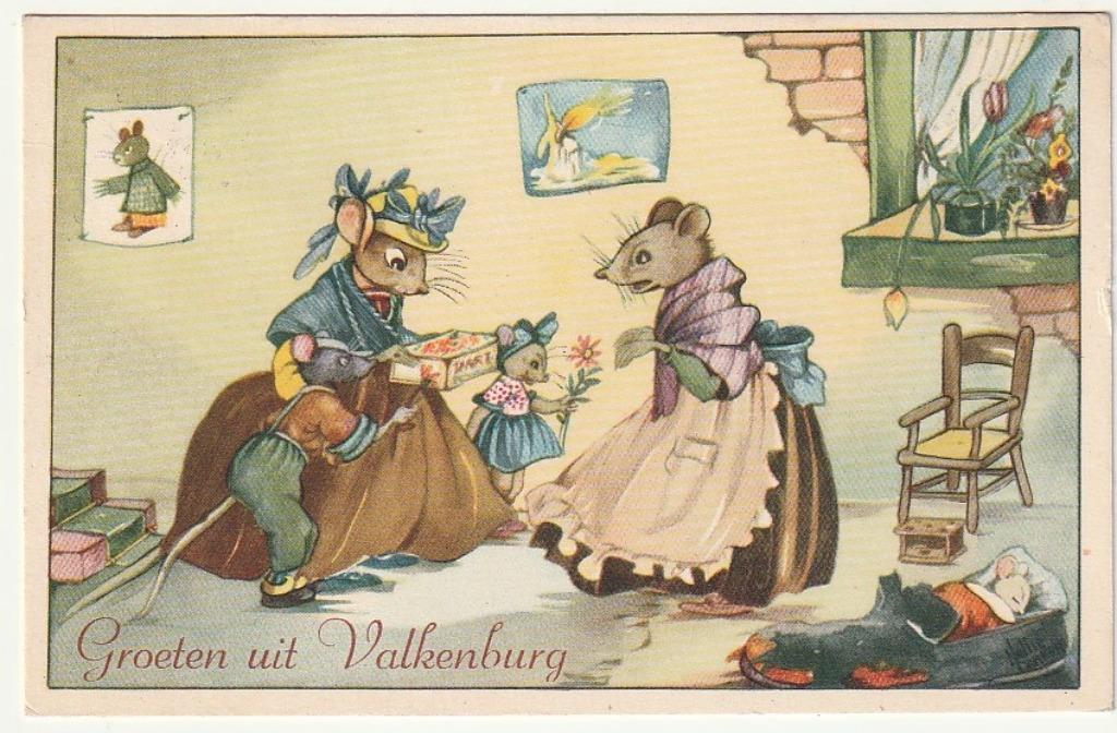 Groeten uit Valkenburg Nederland - aangekleden muizen, Verzenden, 1940 tot 1960, Gelopen, Knaagdier