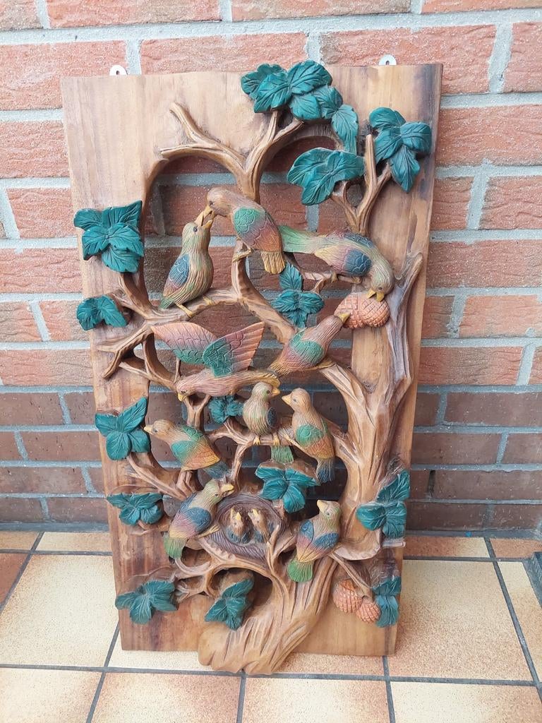 Oiseaux en bois sculptés à la main, 7 kg., Enlèvement ou Envoi, Comme neuf