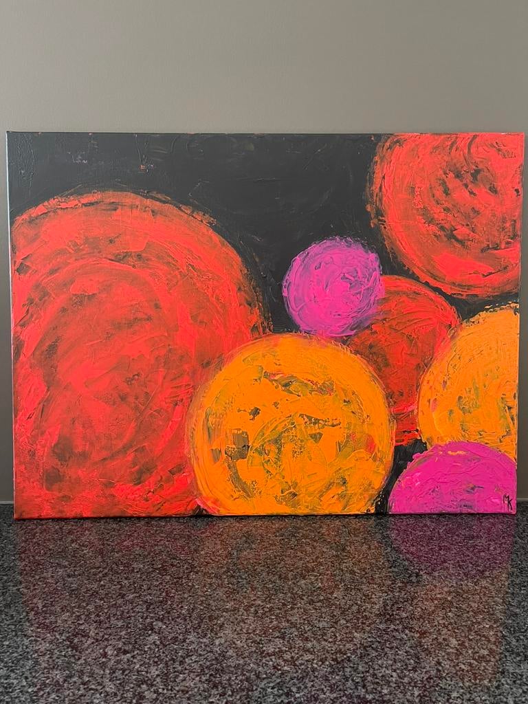 Origineel vrij groot kleurrijk schilderij Mk Art, Ophalen