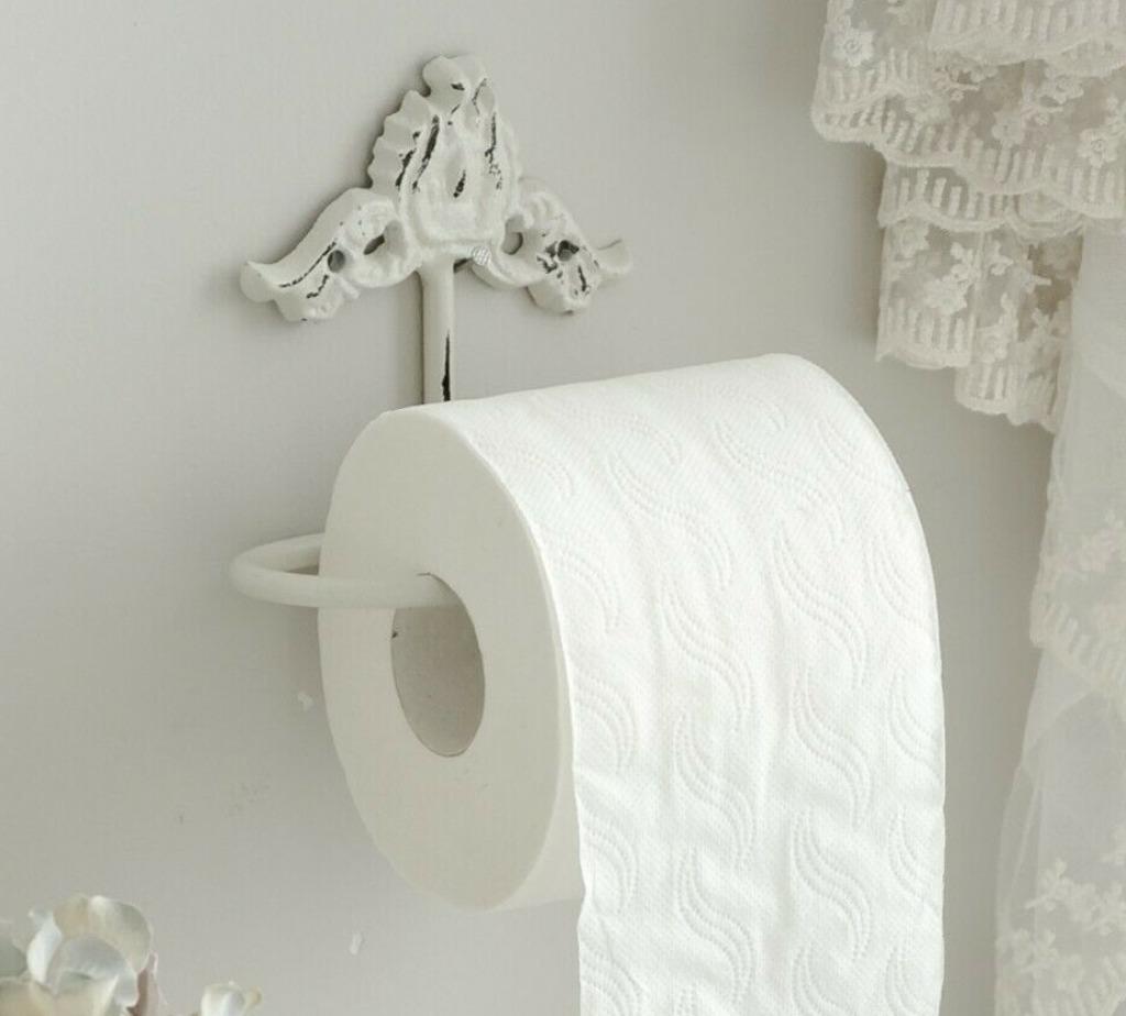 Toiletpapierhouder / WC-Rolhouder w. decor-White Landelijk, Huis en Inrichting, Ophalen of Verzenden, Nieuw, Wit, Overige typen
