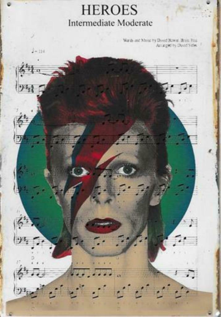 Metalen rusty-old vintage look wandplaat David Bowie muziek, Verzamelen, Ophalen of Verzenden, Nieuw