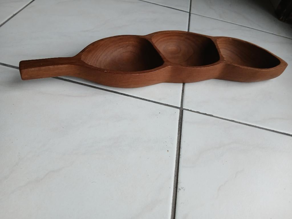 Decoratieve houten schaal voor chips of nootjes, Gebruikt, Schaal, Ophalen of Verzenden, Overige vormen
